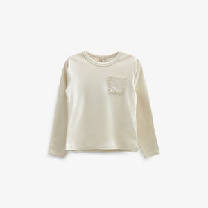 Langærmet T-shirt med brystlomme - Tween - Off White | 100873 Sienna