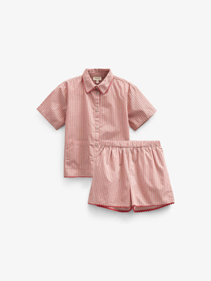 Stribet poplin sæt med skjorte og shorts - Kids - Old Rose/Cherry Red | 100946 Olivia