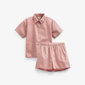 Stribet poplin sæt med skjorte og shorts - Tween - Old Rose/Cherry Red | 100947 Olivia