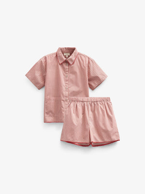 Stribet poplin sæt med skjorte og shorts - Tween - Old Rose/Cherry Red | 100947 Olivia
