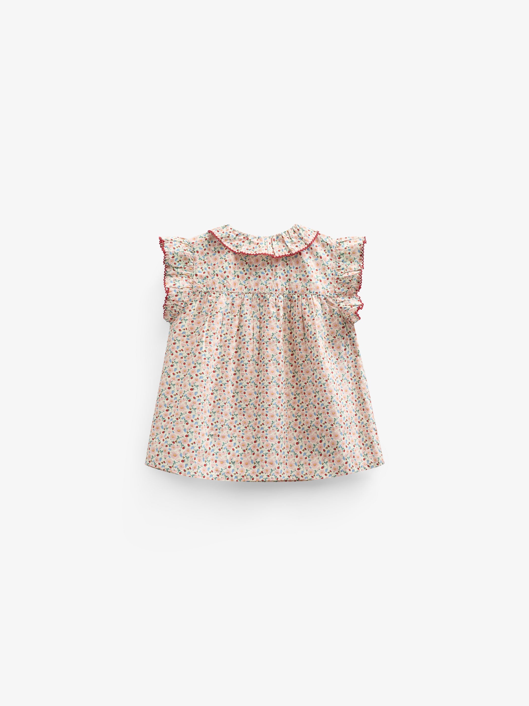 Poplintop med blomsterprint og flæse - Kids - Rose | 100948 Poppy