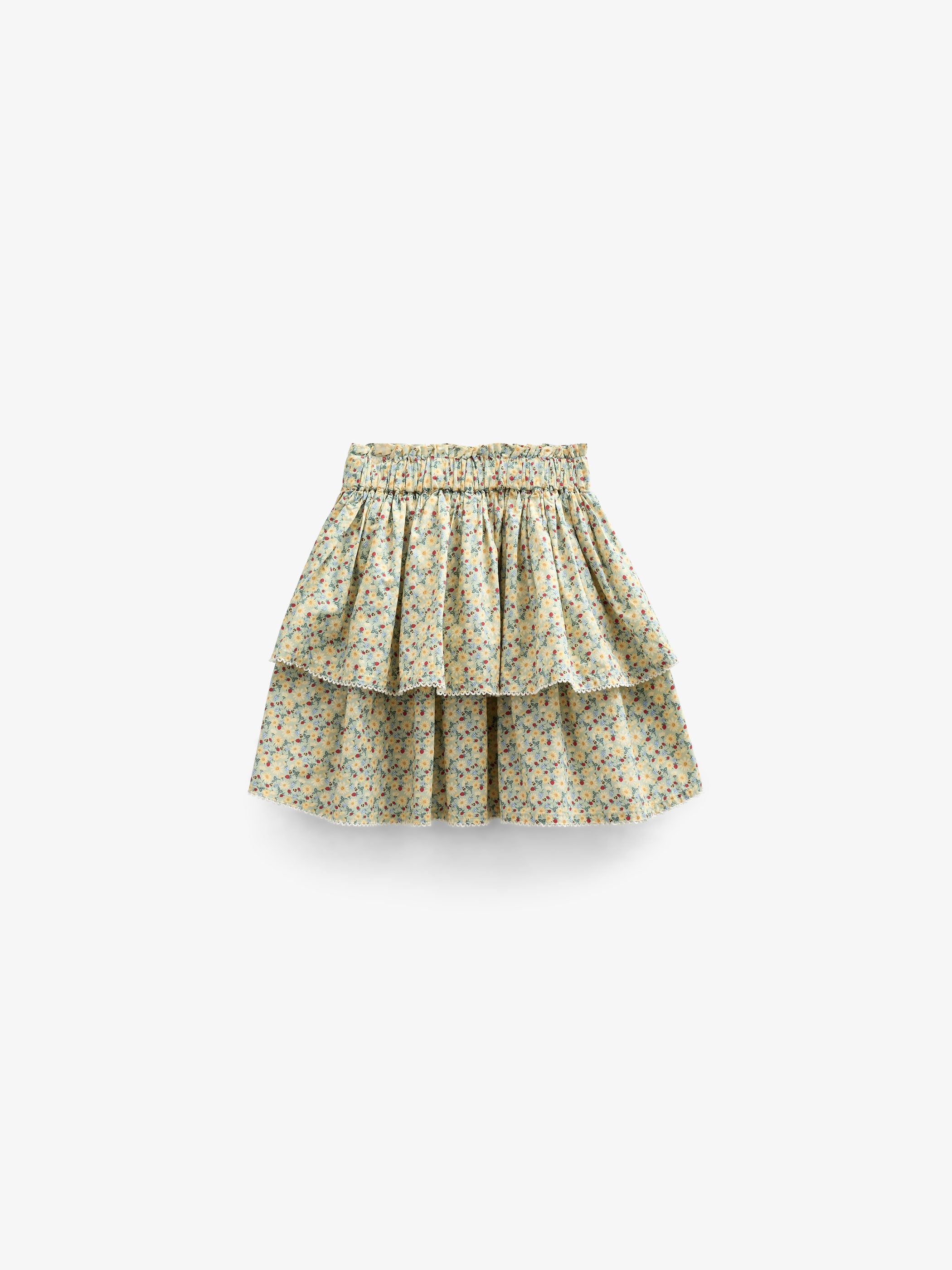 Poplinnederdel med blomsterprint og flæse - Kids - Green | 100954 Poppy
