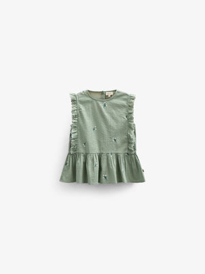 Broderet seersucker top - Kids - Dusty Green | 100980 Nora