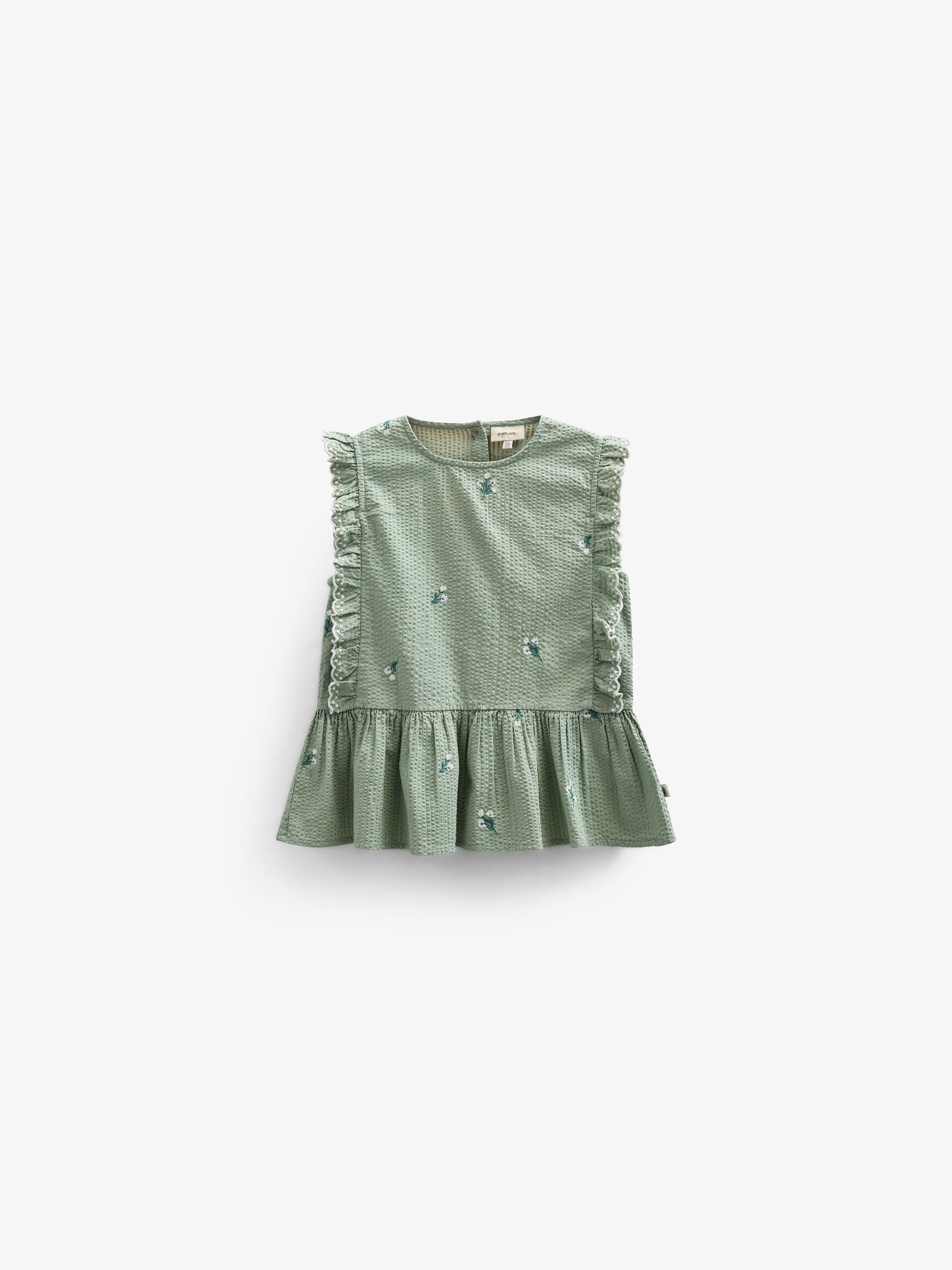 Broderet seersucker top - Tween - Dusty Green | 100981 Nora