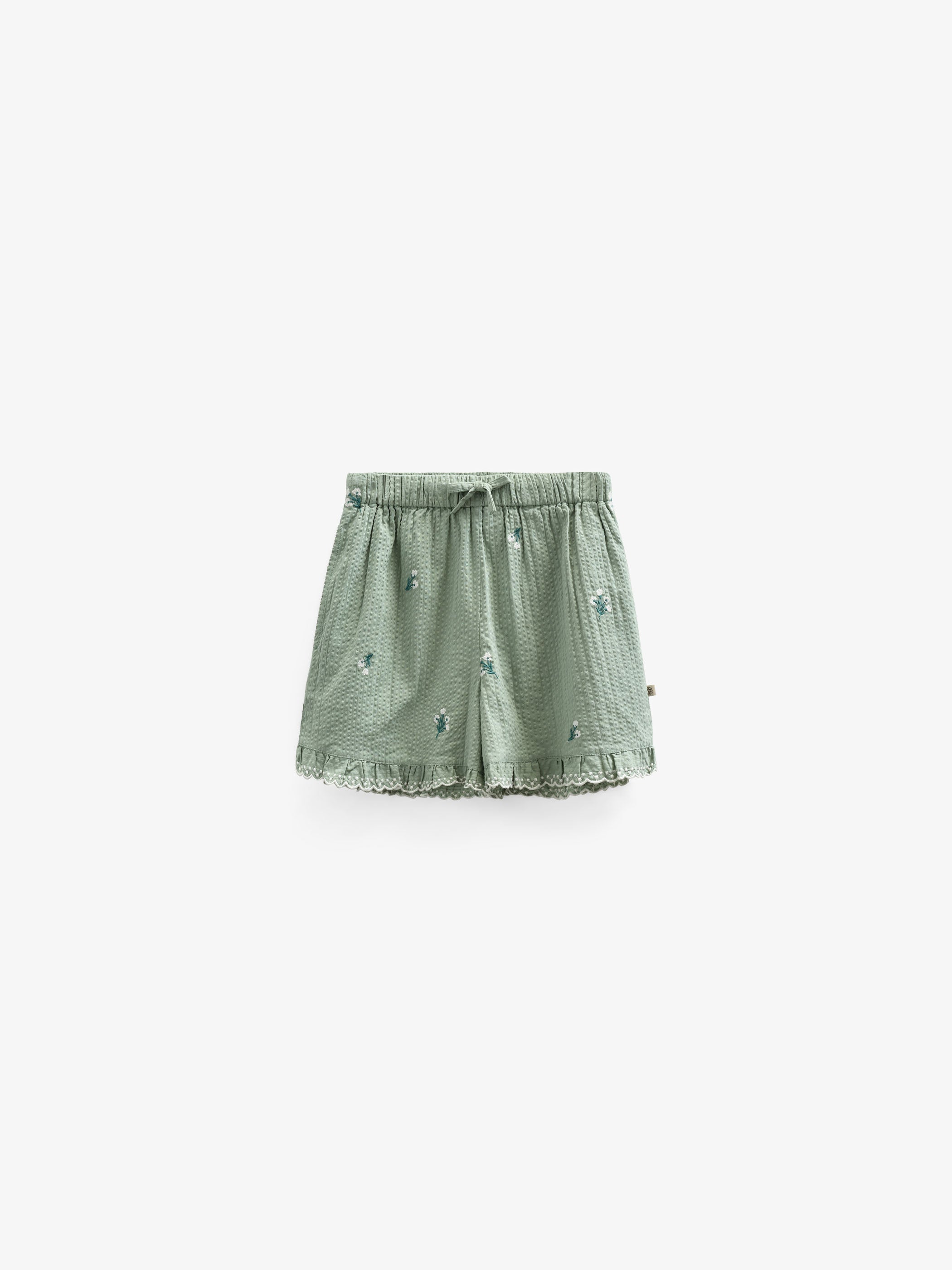 Broderede seersucker shorts - Kids - Dusty Green | 100984 Nora