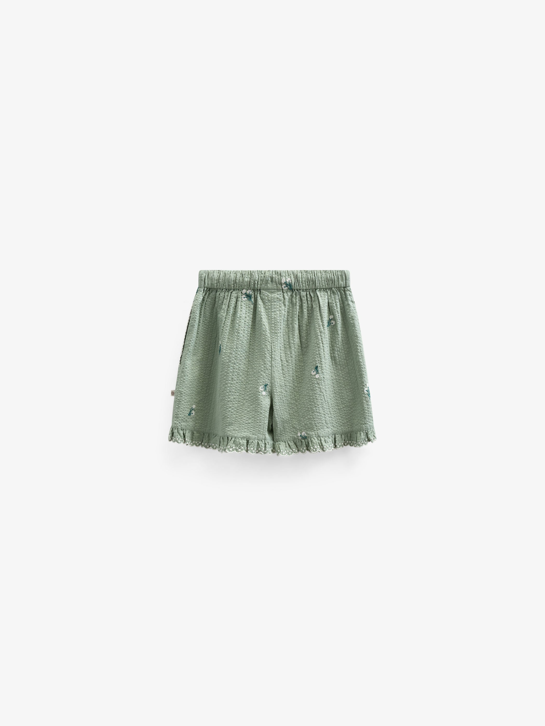 Broderede seersucker shorts - Kids - Dusty Green | 100984 Nora