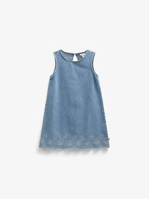 Broderet kort denimkjole - Kids - Light Blue Denim | 101018 Vera