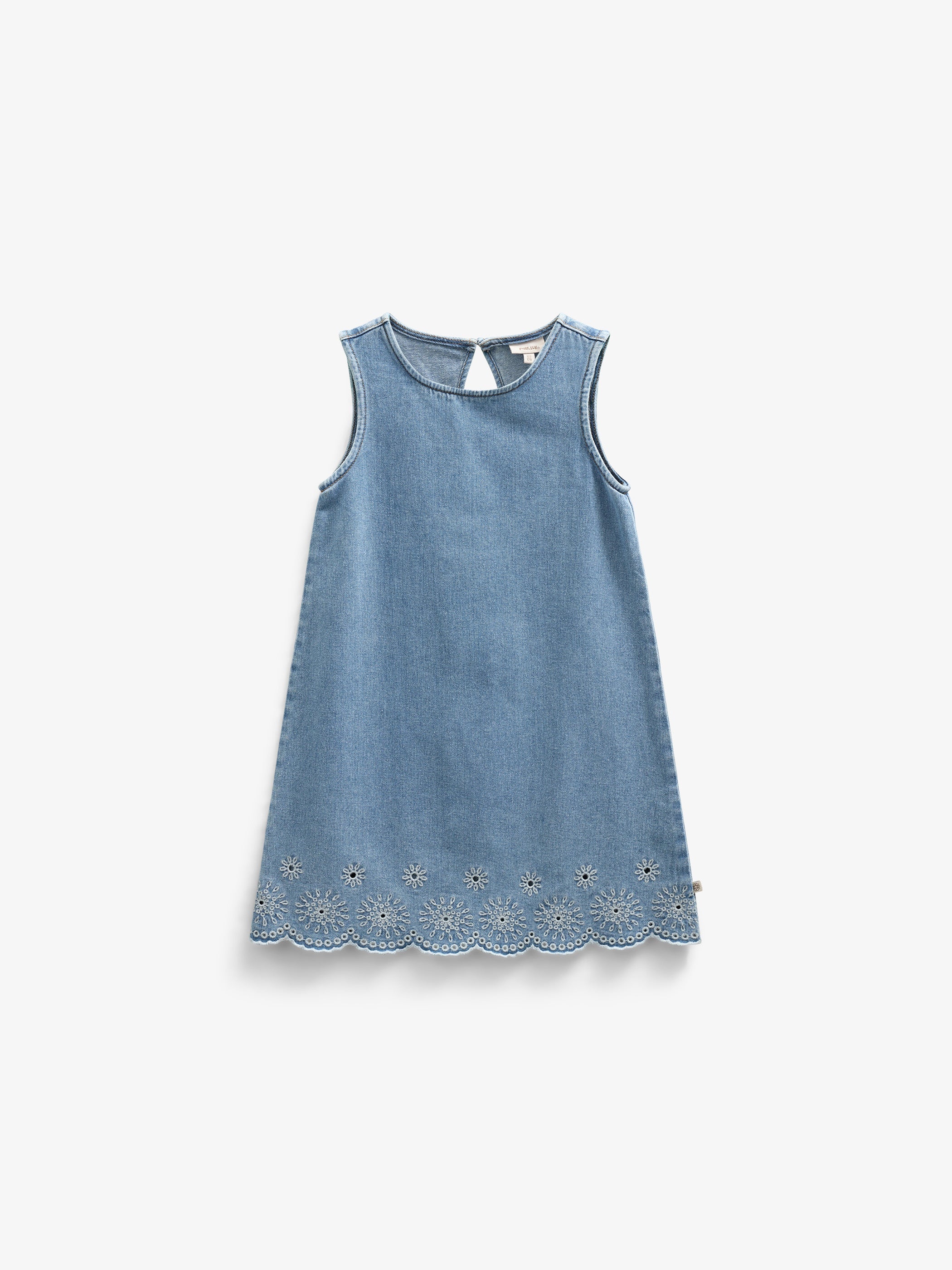 Broderet kort denimkjole - Kids - Light Blue Denim | 101018 Vera