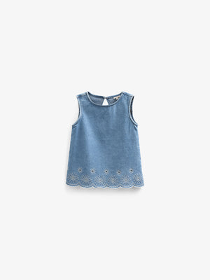Broderet denim top - Kids - Light Blue Denim | 101020 Vera