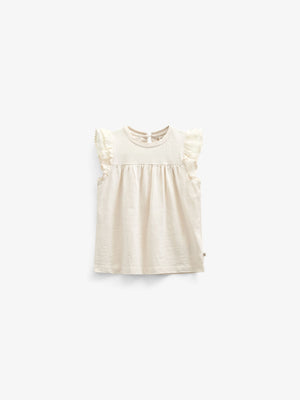 Jerseybluse med bølgebånd og flæse - Tween - Offwhite | 101071 Gabriella