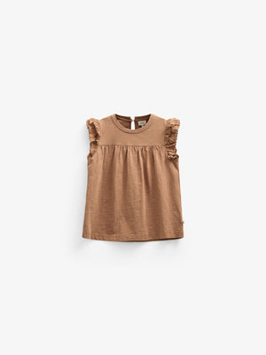 Jerseybluse med bølgebånd og flæse - Tween - Coconut | 101072 Gabriella