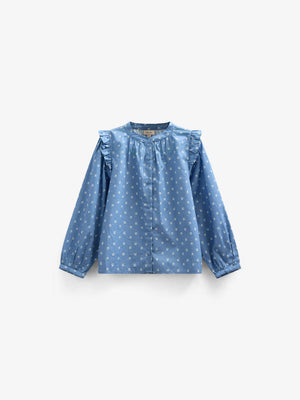 Skjortebluse i printet poplin - Tween - Dusty Blue | 101087 Camilla