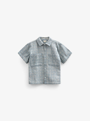 Kortærmet skjortejakke i jacquardvævet denim - Kids - Blue Denim | 101060 Kyle