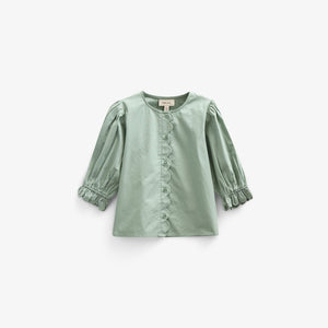 Poplinbluse med muslingekant - Kids - Dusty Green | 101047 Joy