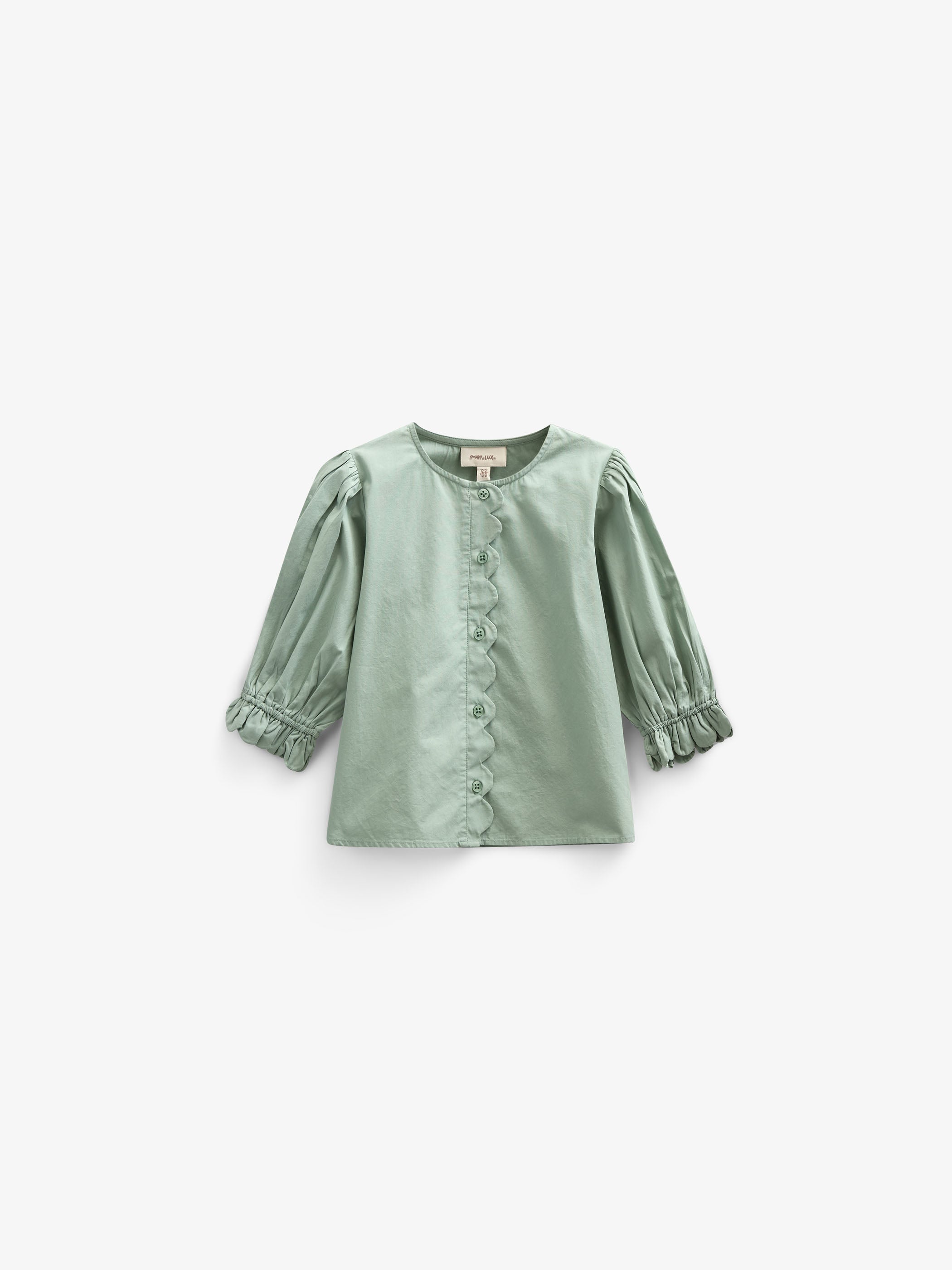 Poplinbluse med muslingekant - Kids - Dusty Green | 101047 Joy
