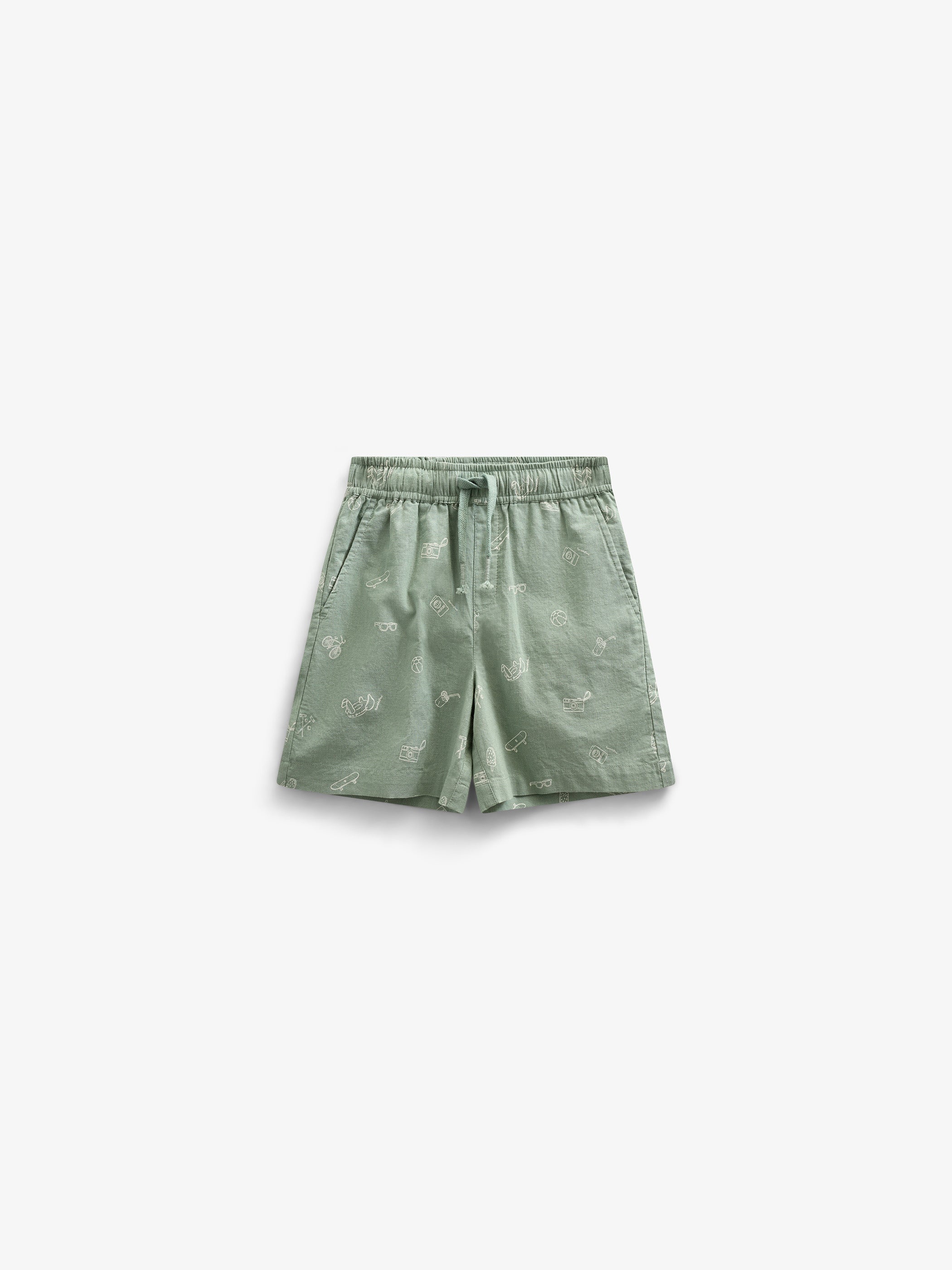Printede shorts i hørmix - Kids - Dusty Green | 101169 William
