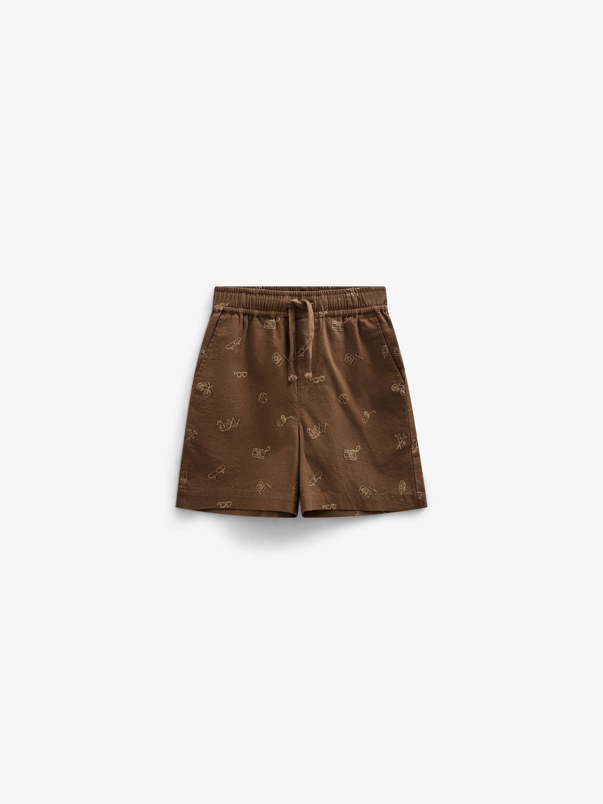 Printede shorts i hørmix - Kids - Dark Brown | 101171 William