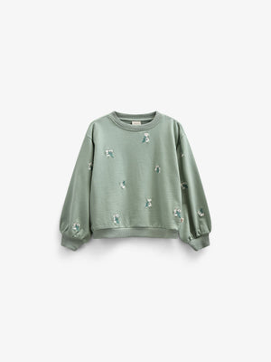 Broderet crewneck sweatshirt - Kids - Dusty Green | 101211 Kimber