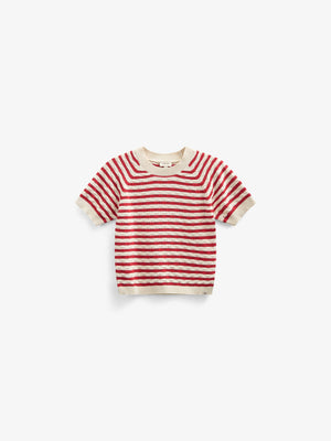 Kortærmet bomuldsstrik med striber - Kids - Cherry Red Stripe | 101239 Martha