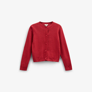 Strikket cardigan i bomuld - Kids - Cherry Red | 101269 Katie