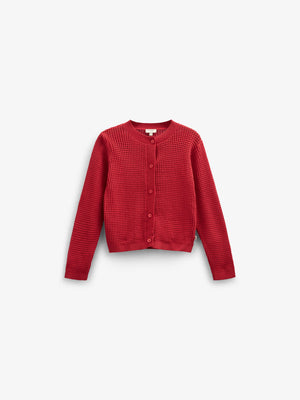 Strikket cardigan i bomuld - Kids - Cherry Red | 101269 Katie