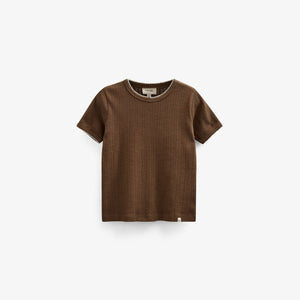 Pointelle T-shirt med kontrast picot - Kids - Dark Brown | 101291 Drew