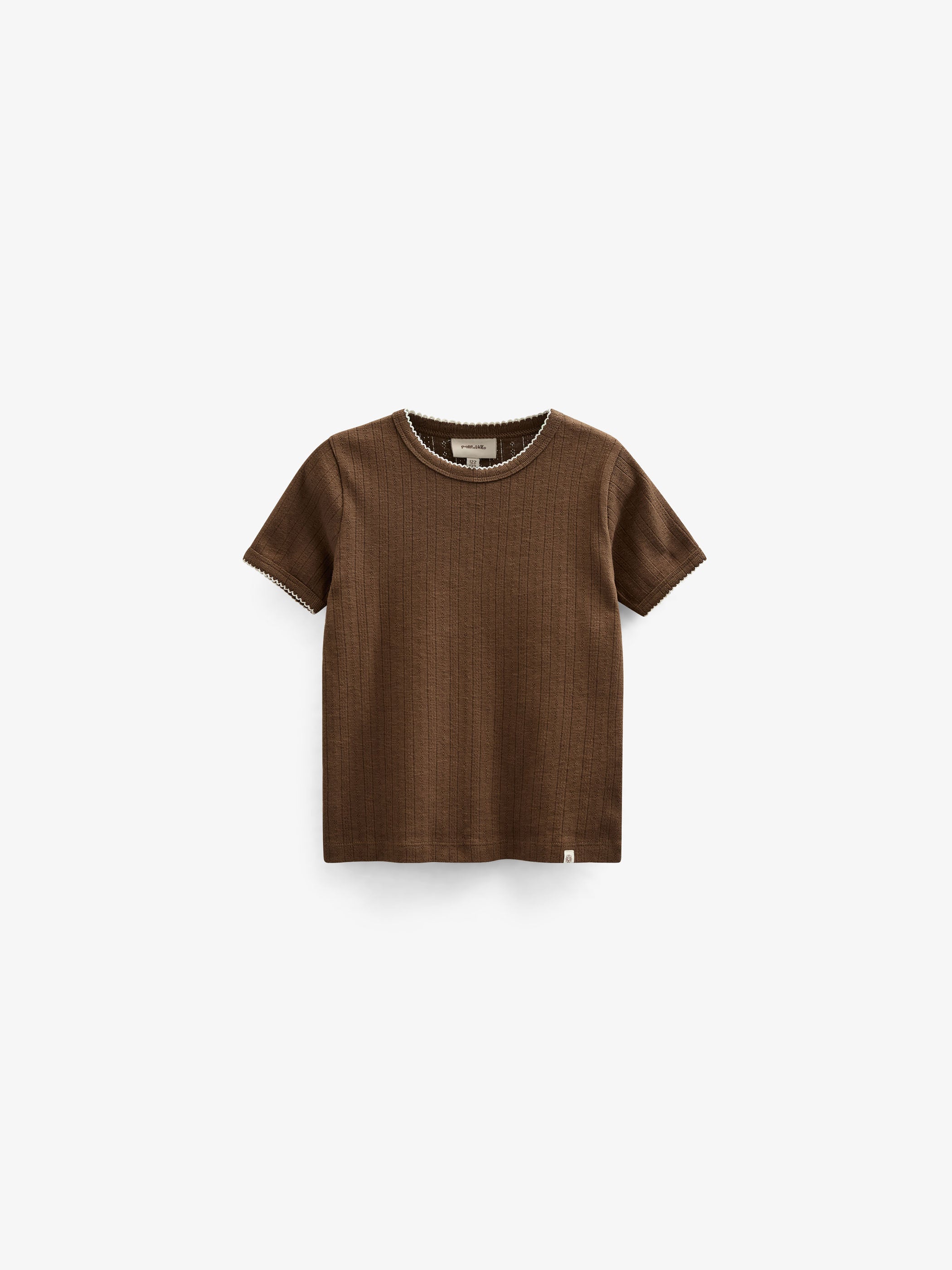 Pointelle T-shirt med kontrast picot - Tween - Dark Brown | 101346 Drew