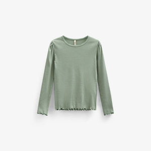 Langærmet T-shirt i modalrib - Tween - Dusty Green | 101311 Lottie