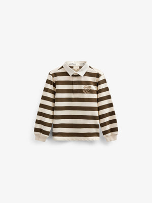 Stribet polo sweatshirt - Kids - Dark Brown/Offwhite | 101397 Marco