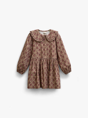 Blomstret bomuldskjole med flæsekrave Kids - Rose/Bordeaux | 101425 Nova
