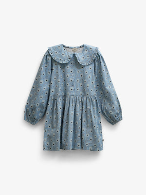 Blomstret bomuldskjole med flæsekrave Tween - Blue/Brown | 101428 Nova
