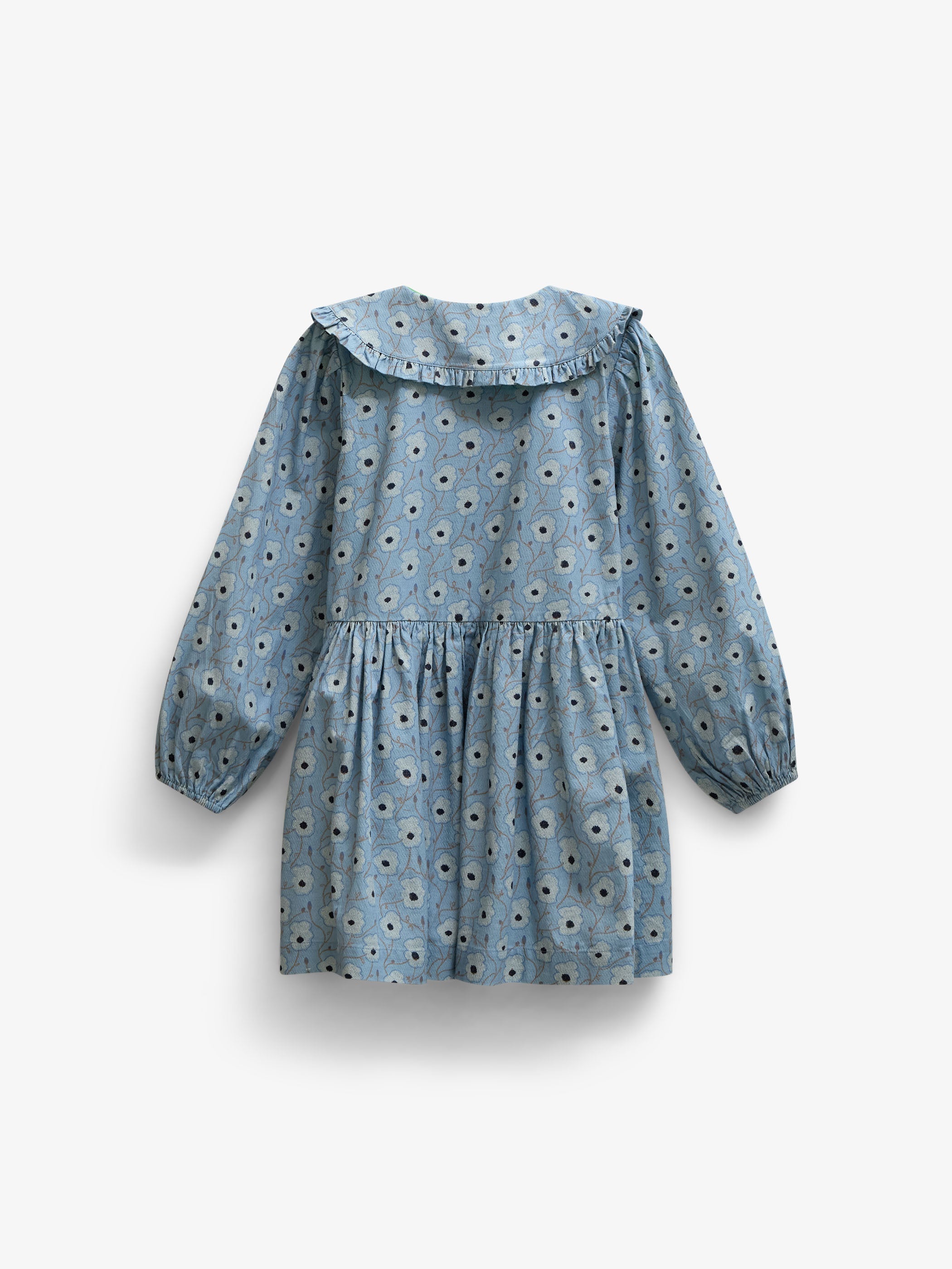 Blomstret bomuldskjole med flæsekrave Kids - Blue/Brown | 101427 Nova