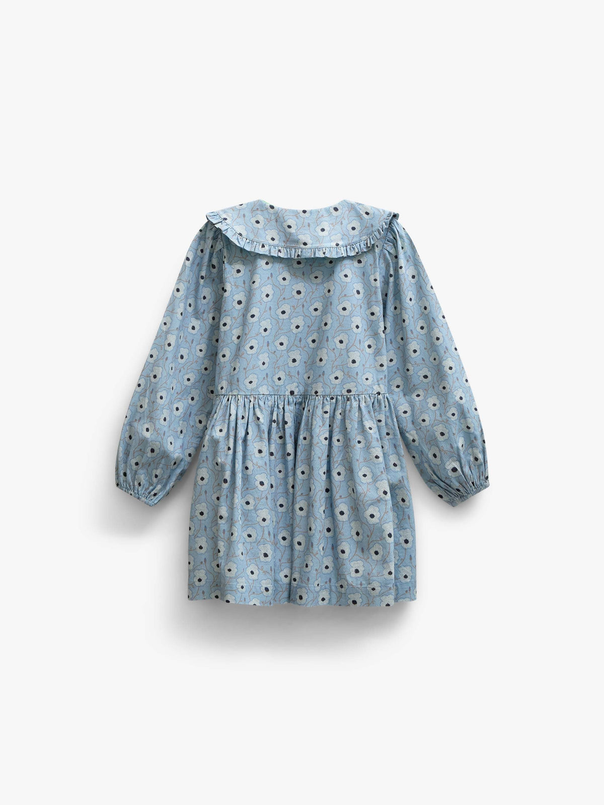 Blomstret bomuldskjole med flæsekrave Tween - Blue/Brown | 101428 Nova
