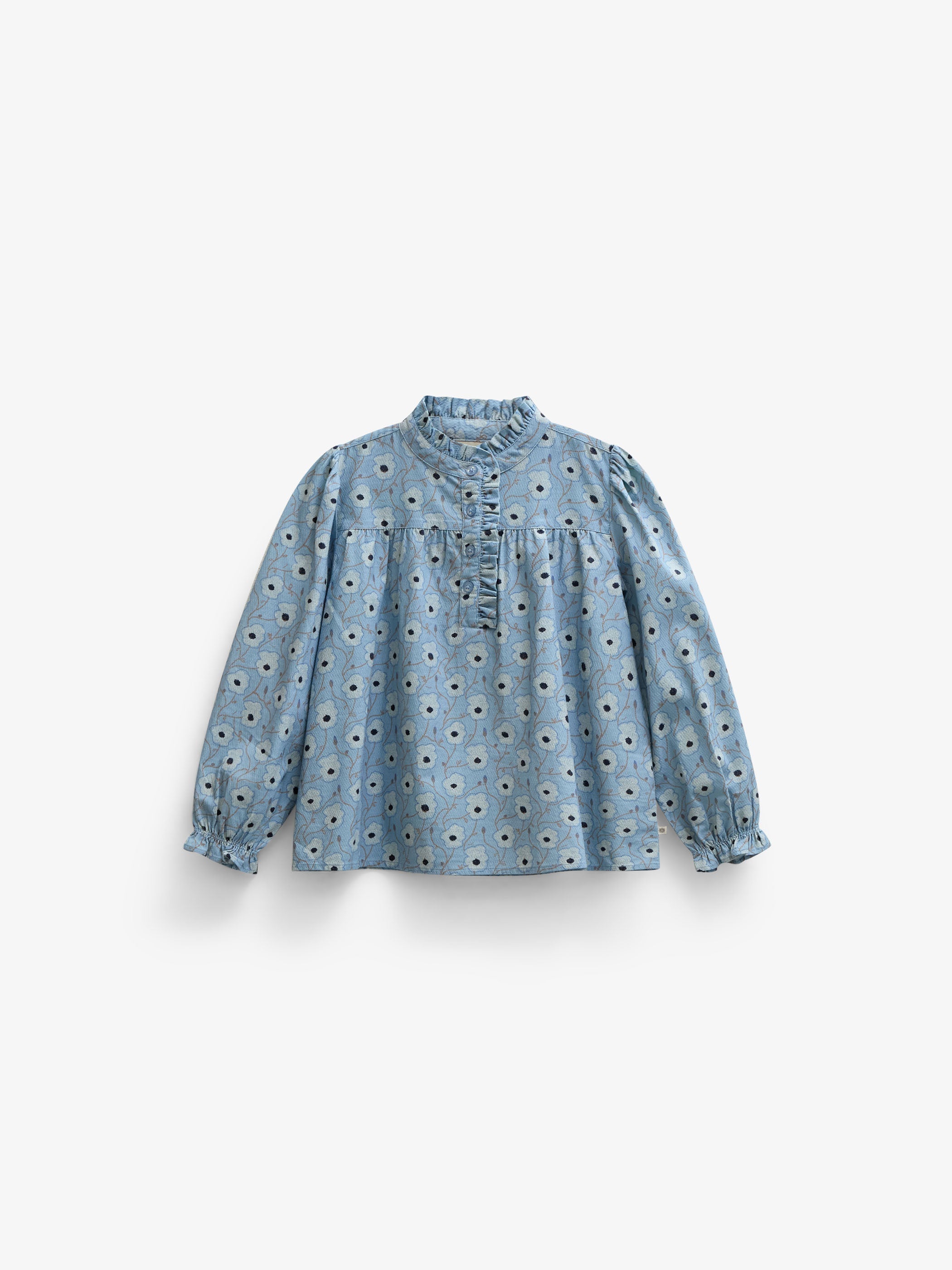Blomstret bomuldsbluse med stolpelukning Tween - Blue/Brown | 101436 Nova