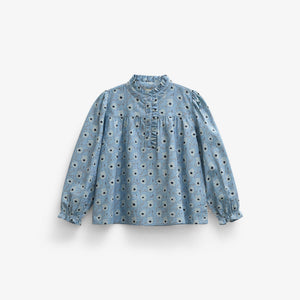 Blomstret bomuldsbluse med stolpelukning Kids - Blue/Brown | 101435 Nova