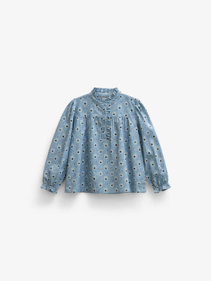 Blomstret bomuldsbluse med stolpelukning Kids - Blue/Brown | 101435 Nova