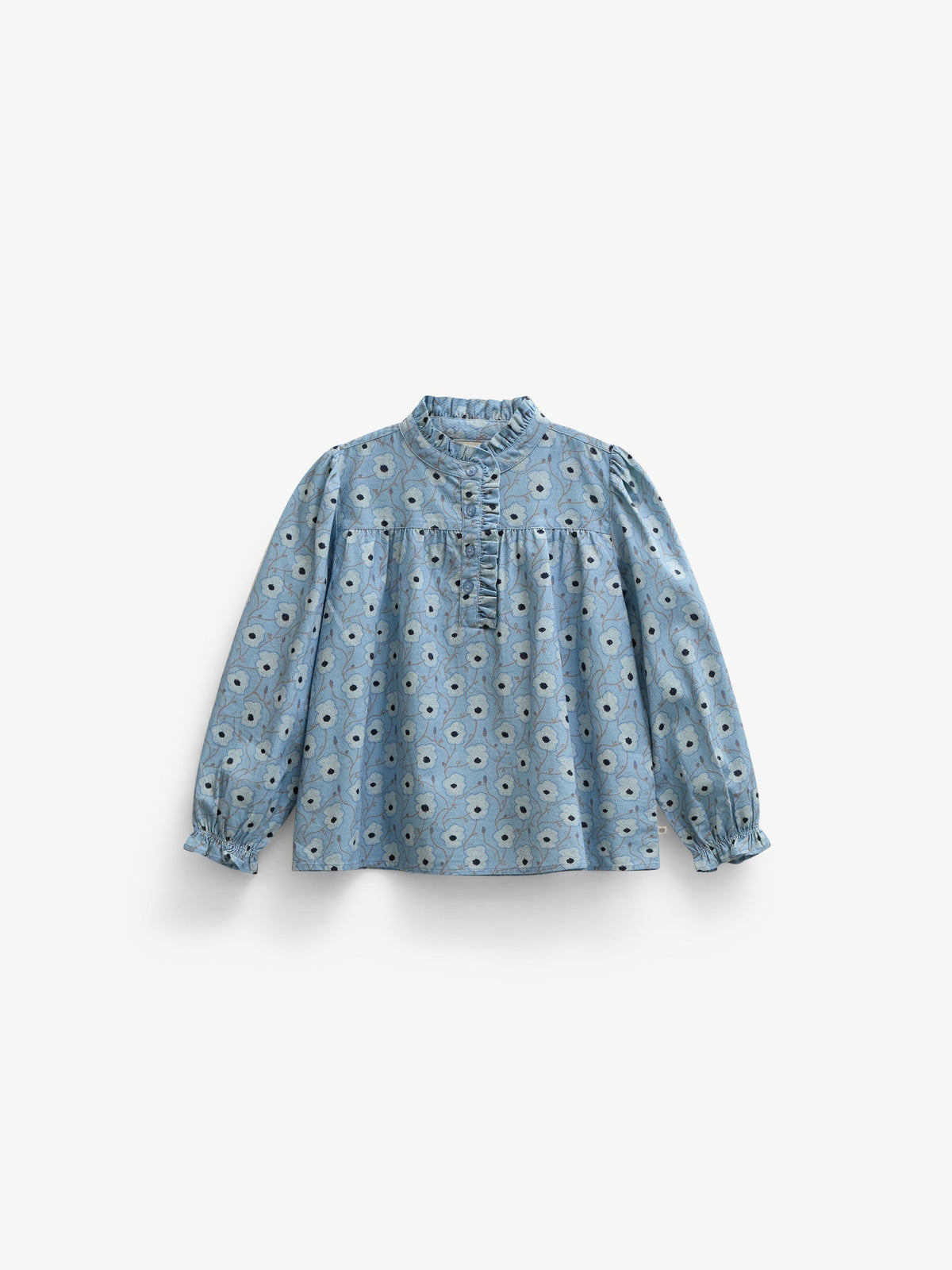 Blomstret bomuldsbluse med stolpelukning Kids - Blue/Brown | 101435 Nova