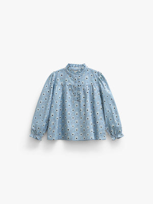 Blomstret bomuldsbluse med stolpelukning Kids - Blue/Brown | 101435 Nova