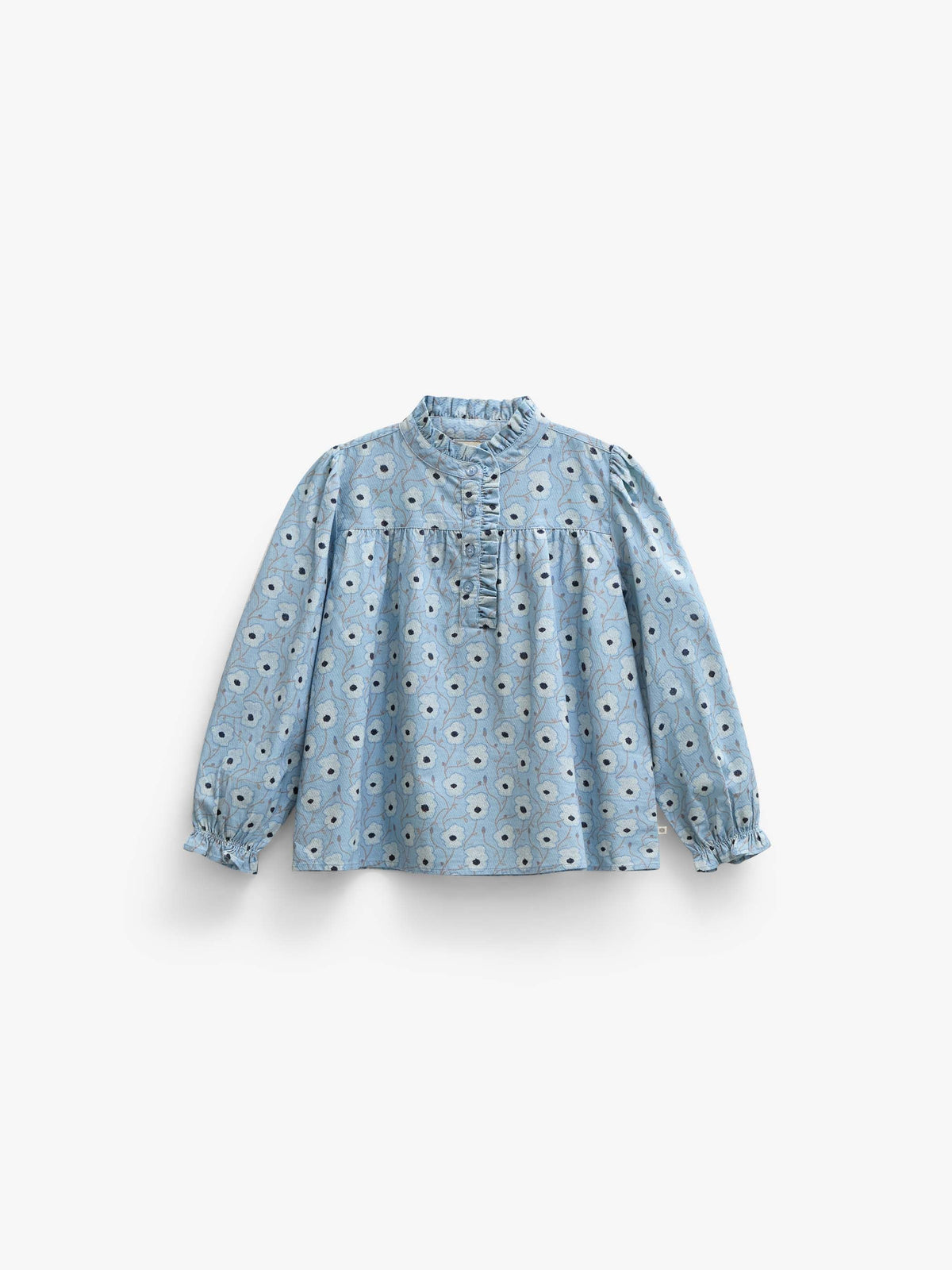 Blomstret bomuldsbluse med stolpelukning Kids - Blue/Brown | 101435 Nova