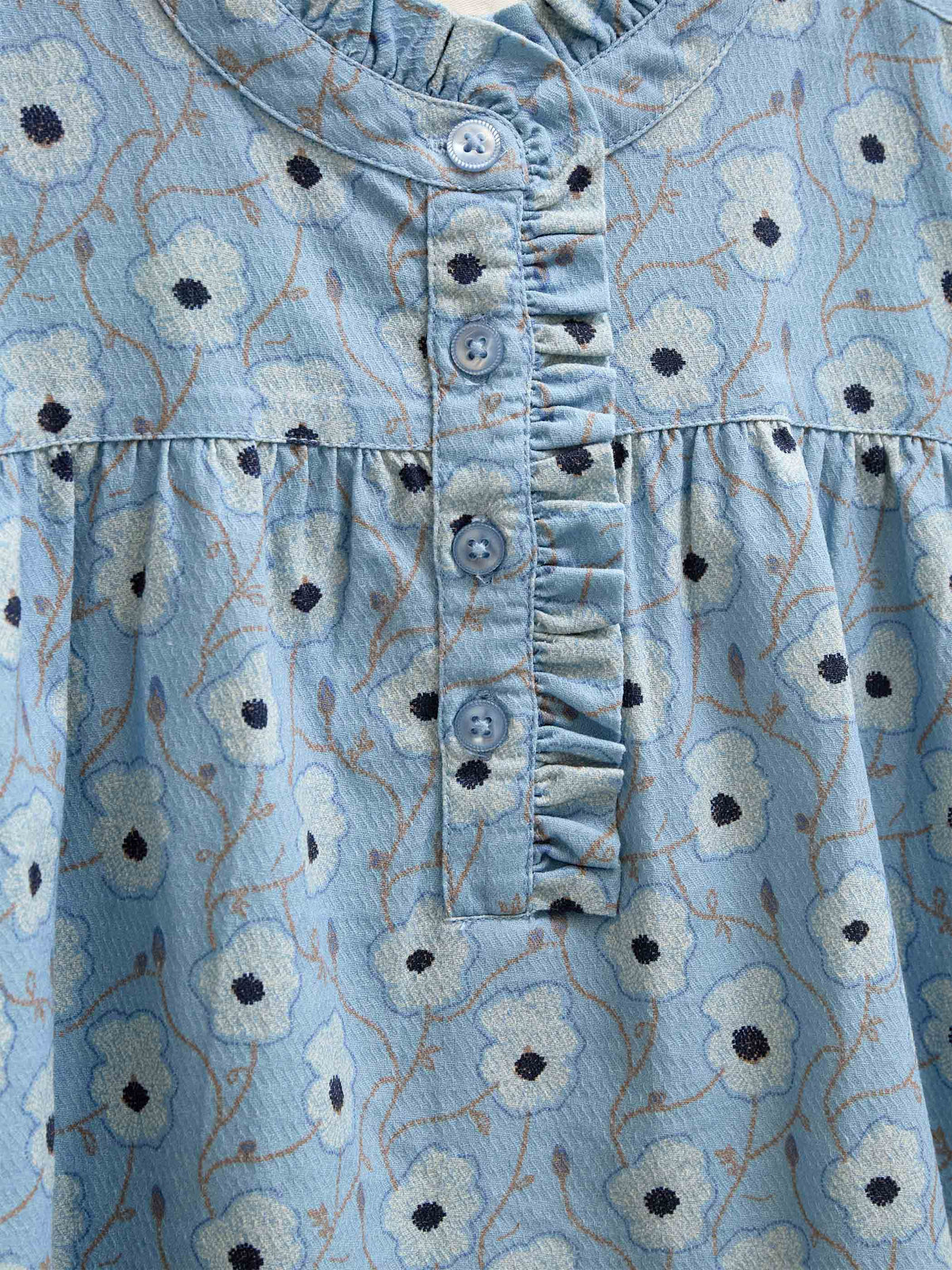 Blomstret bomuldsbluse med stolpelukning Tween - Blue/Brown | 101436 Nova