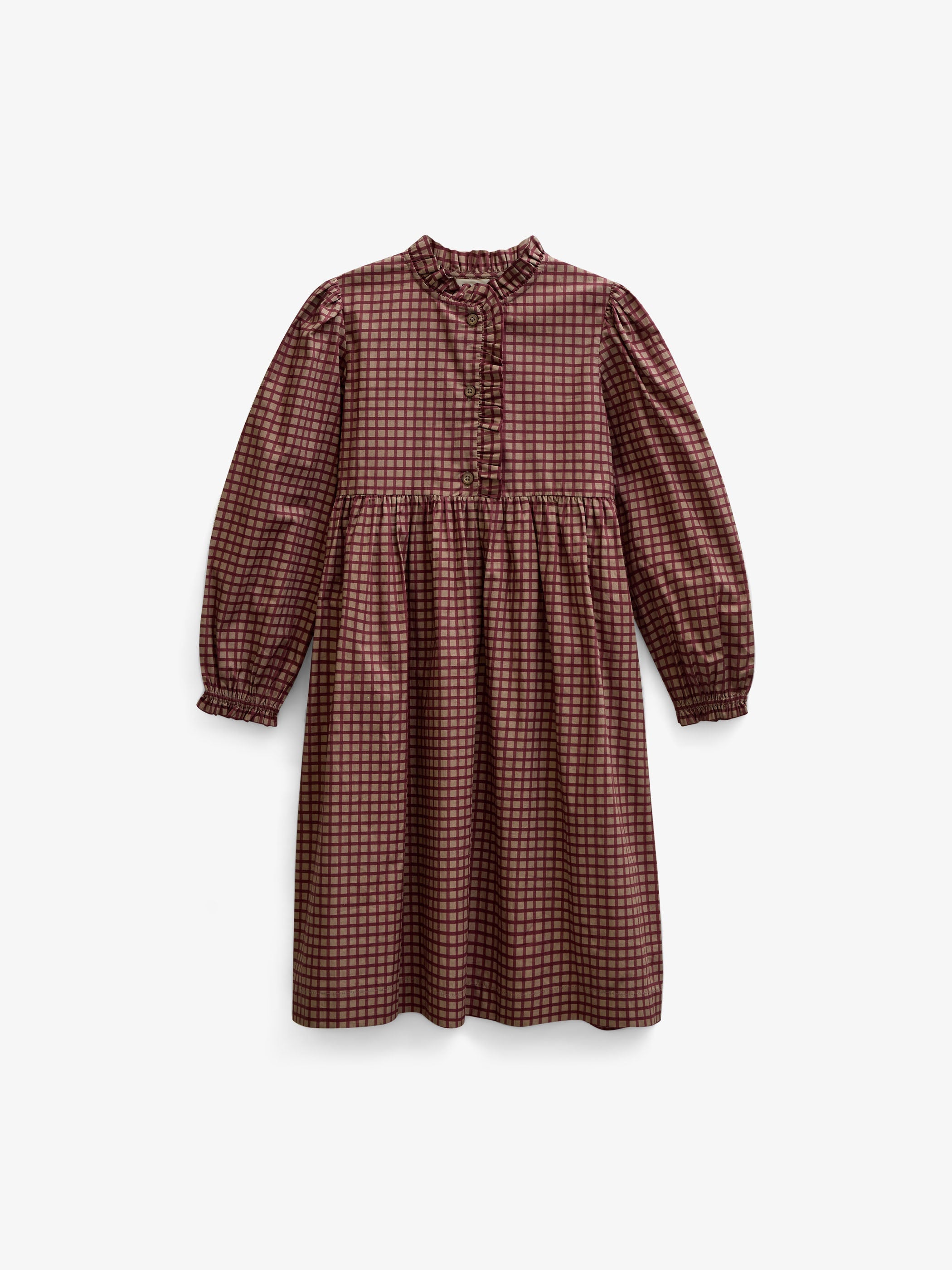 Poplin-kjole med stolpelukning Tween - Bordeaux Check | 101437 Julia