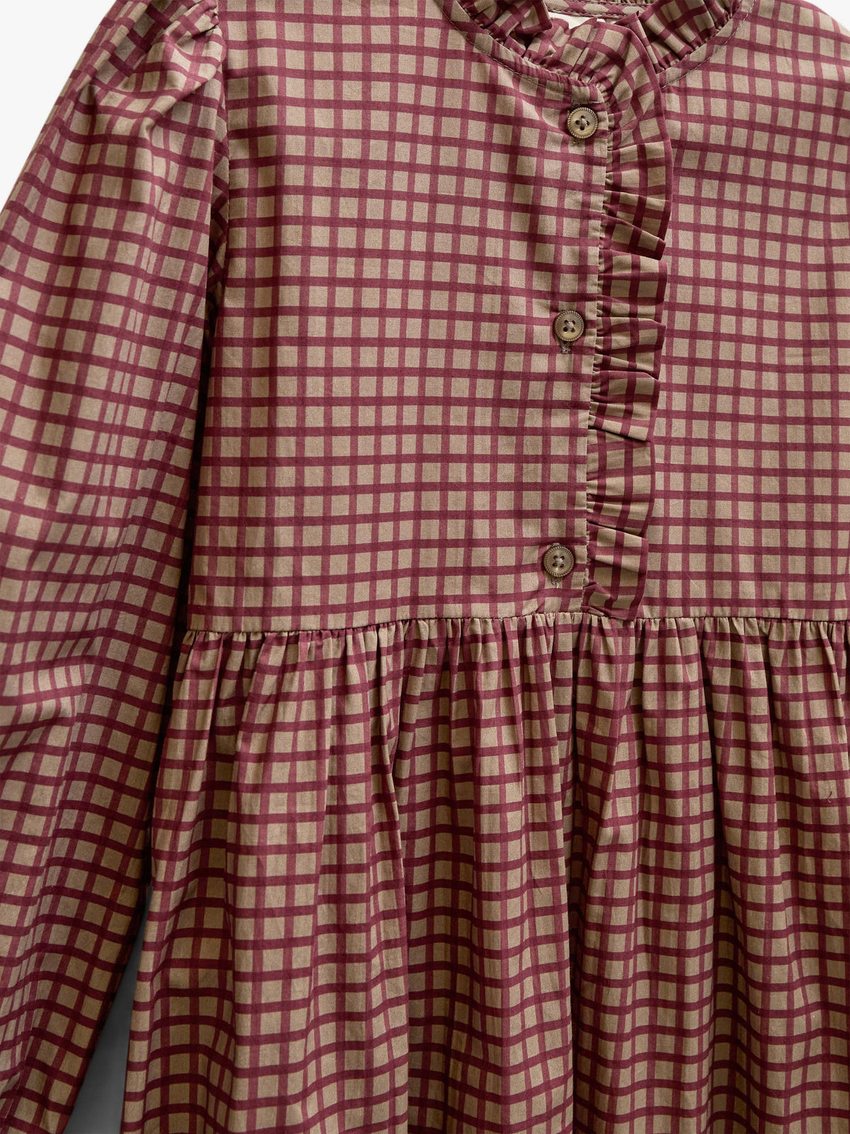Poplin-kjole med stolpelukning Tween - Bordeaux Check | 101437 Julia