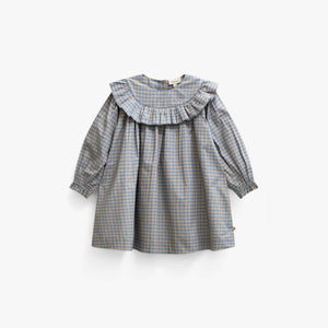 Poplin-kjole med flæser Kids - Blue Check | 101441 Julia