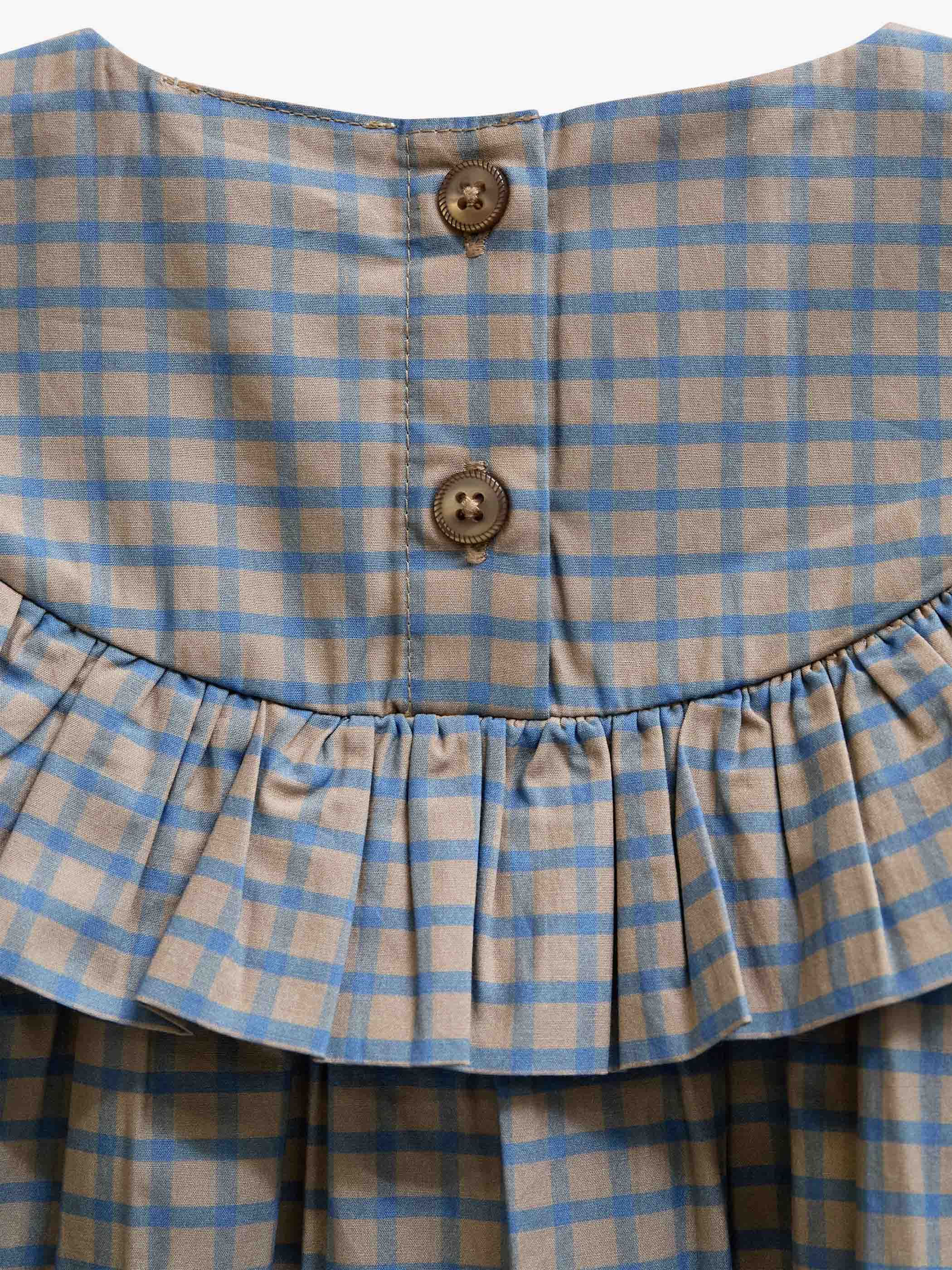 Poplin-kjole med flæser Kids - Blue Check | 101441 Julia