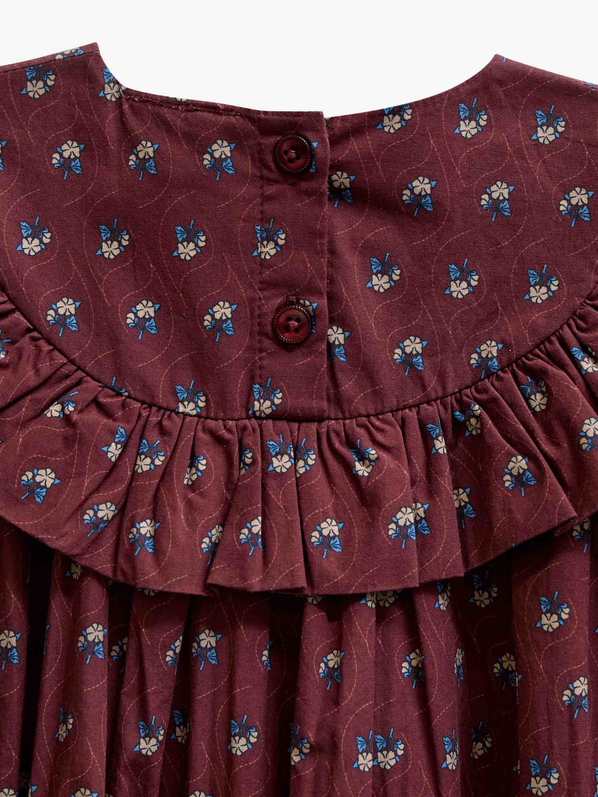 Poplin-kjole med flæser Kids - Bordeaux Flowerprint | 101442 Julia