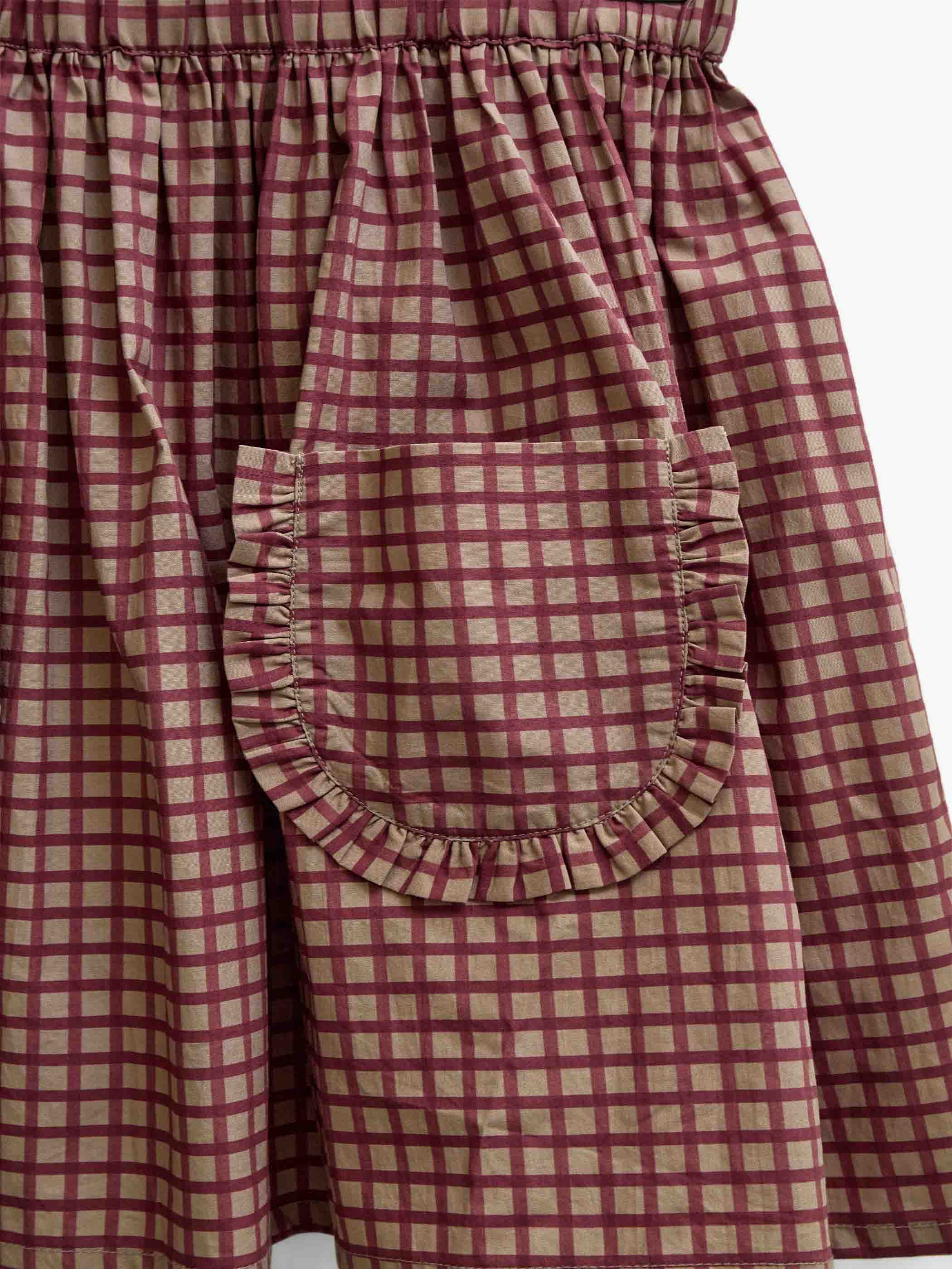 Poplin-nederdel med flæselommer Tween - Bordeaux Check | 101444 Julia