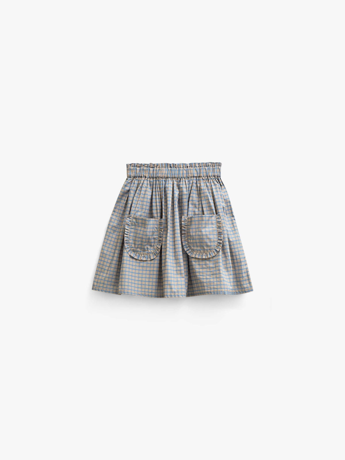 Poplin-nederdel med flæselommer Tween - Blue Check | 101446 Julia