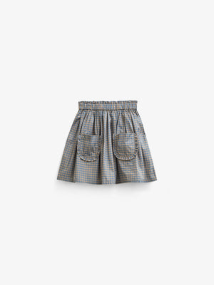 Poplin-nederdel med flæselommer Kids - Blue Check | 101445 Julia