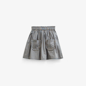 Poplin-nederdel med flæselommer Tween - Blue Check | 101446 Julia
