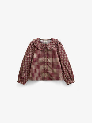 Poplin-bluse med flæsekrave Tween - Bordeaux Check | 101450 Julia